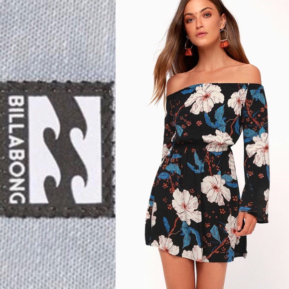 Billabong Dresses & Skirts - 🆕 Billabong Black Print Off Shoulder Dress